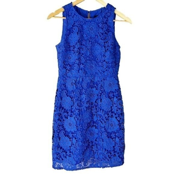 J. Crew Sleeveless Caribbean Blue Lace Sheath Dress 2 Elegant Quiet Luxury - Picture 1 of 8